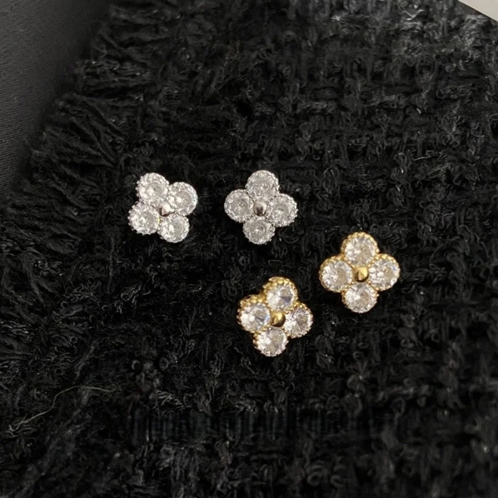Elegant Gold and Silver Clover Stud Earrings Gold Filled